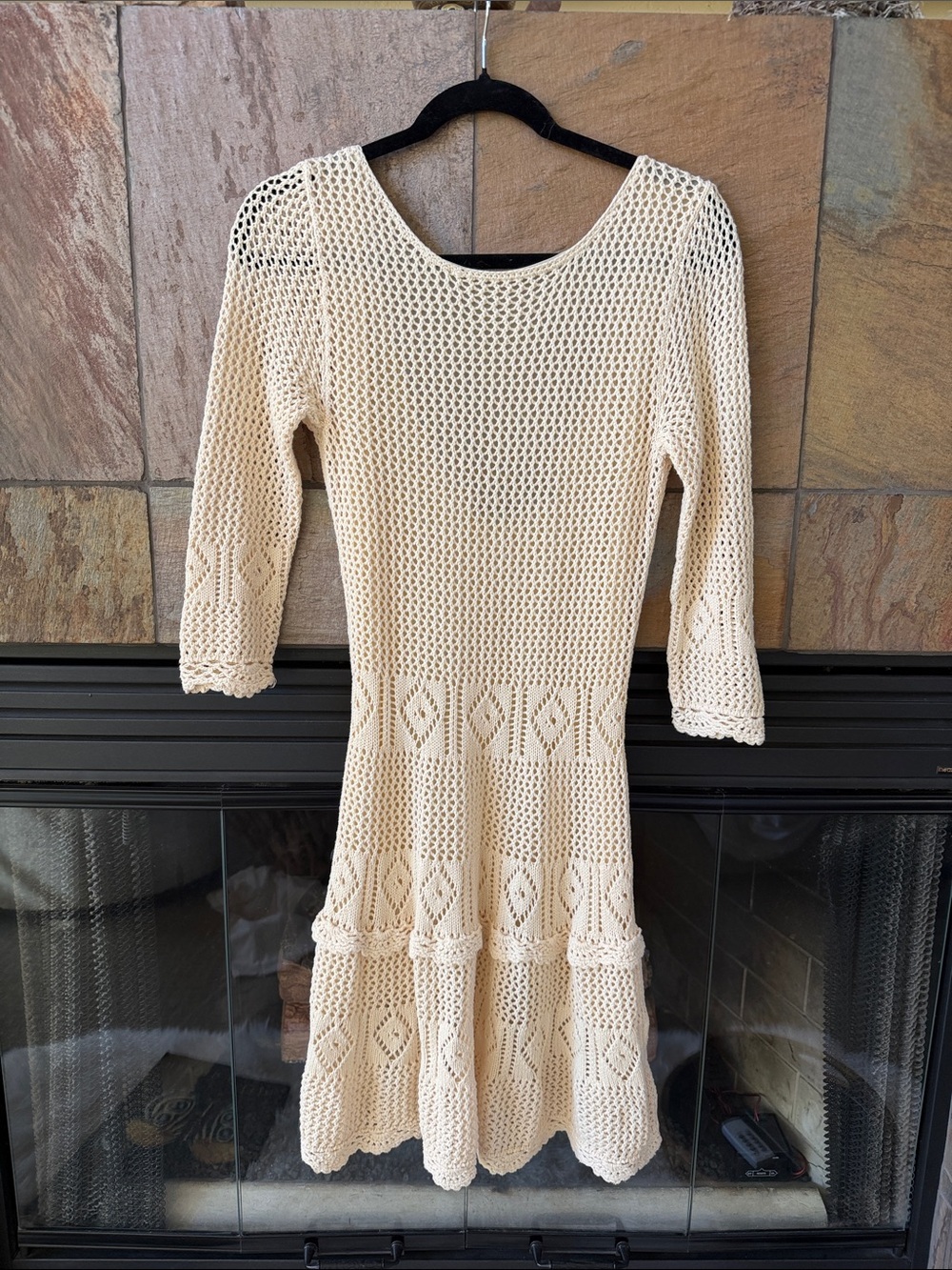 NWOT Vintage Moda International Crochet Cream Boho Cottagecore Dress Sz M beach